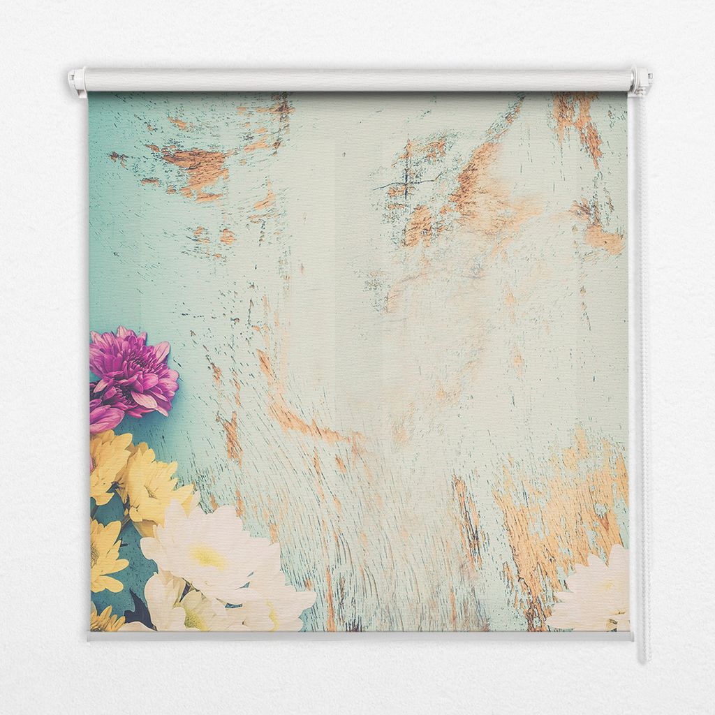 Seitenzug-Rollo Fensterrollo Jalousie - Lichtdurchlässig Springrollos - 70x180 cm - Blumen auf blauem Hintergrund