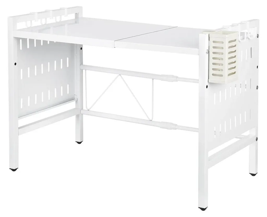 Étagère Micro-ondes Extensible en Acier Blanc avec Porte-couteaux