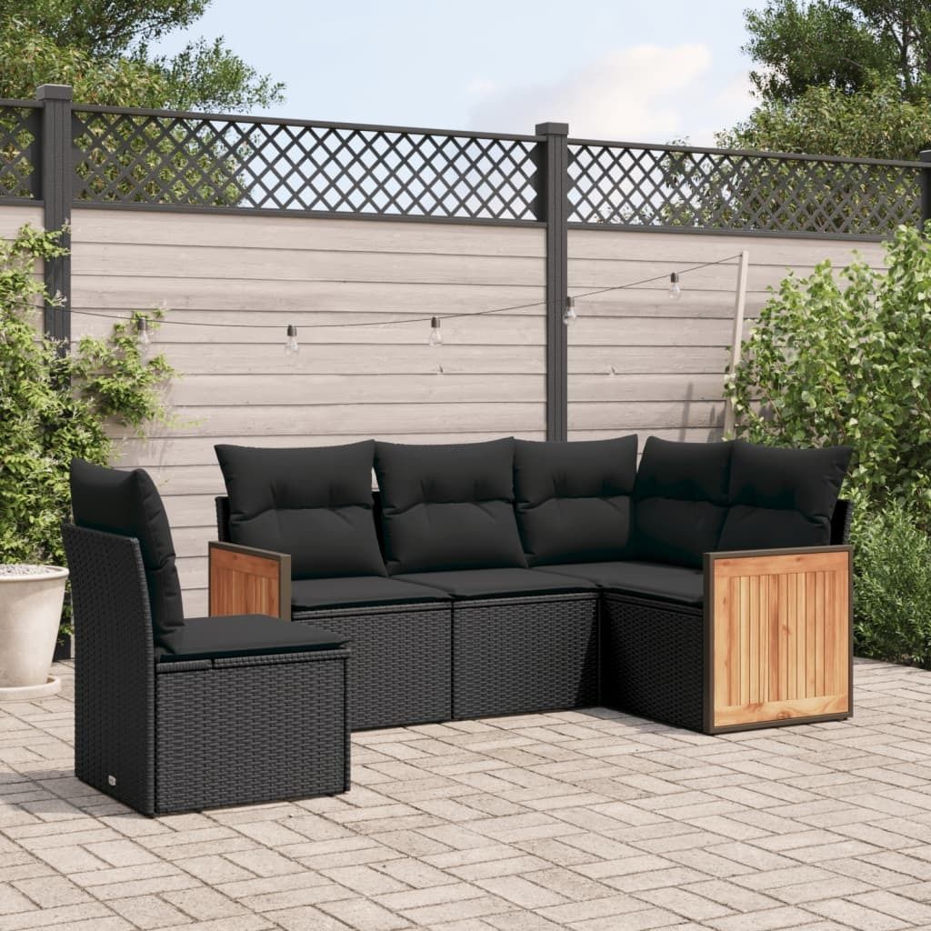 Design 5-tlg. Garten-Sofagarnitur mit Kissen Schwarz Poly Rattan, Gartenmöbel-Sets 2024 Neu