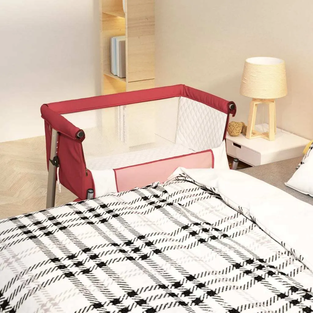 Lit bébé complet rouge en lin avec matelas pour chambre de nouveau-né