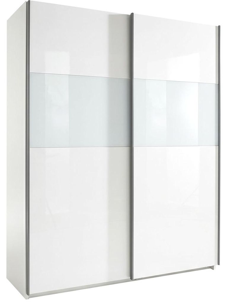 Schwebetürenschrank Kleiderschrank Queen 180x65x198cm weiß Weißglas (18951)