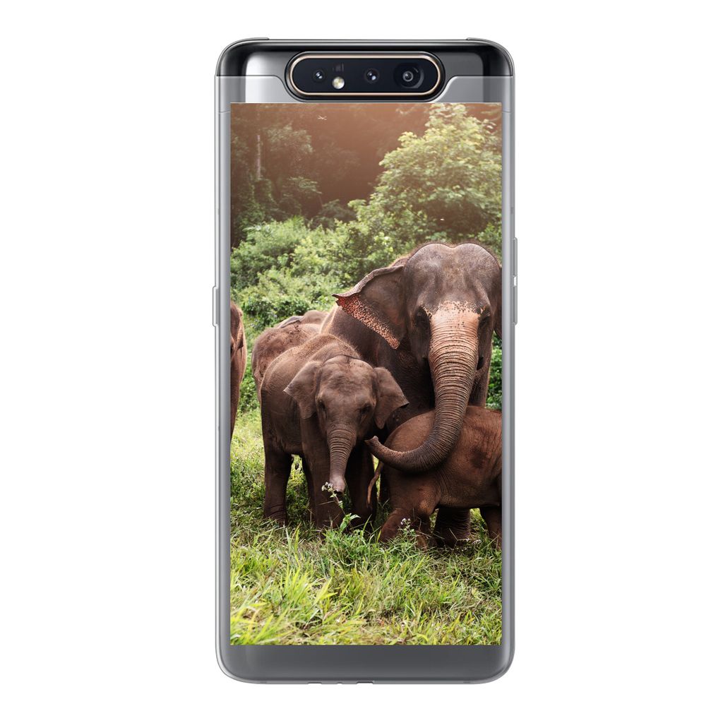 MuchoWow Handyhülle Schutzhülle Hülle für Samsung Galaxy A80 Elefant - Tiere - Wald - Gras - Grün Silikon Softcase Handy Hülle - Schutzdeckel