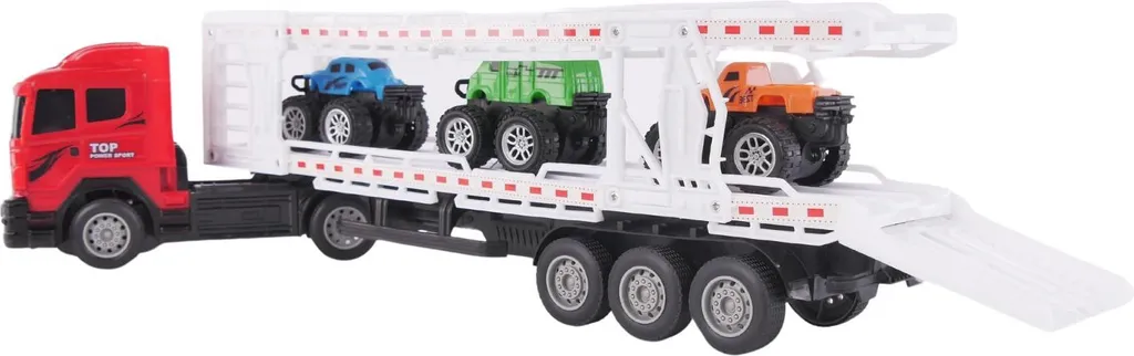 Camion télécommandé multifonction avec 3 véhicules de course de 30 cm