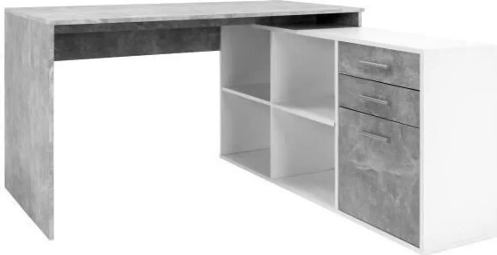 Bureau d'angle London idéal télétravail, béton et blanc 139 cm