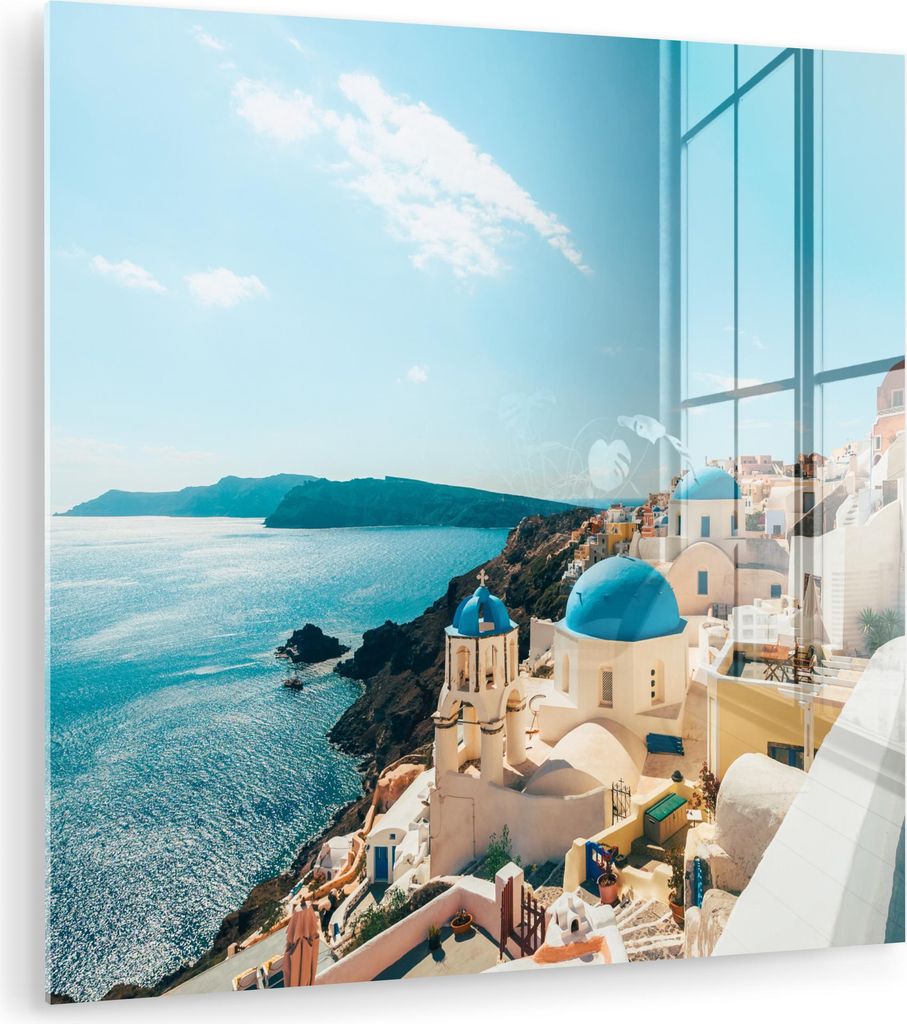MuchoWow Glasbilder - Bilder auf Wandbild - Foto auf Glas Nachmittag in Santorini Griechenland 90x90 cm Wanddekoration aus Glas - Acrylglasbild - A...