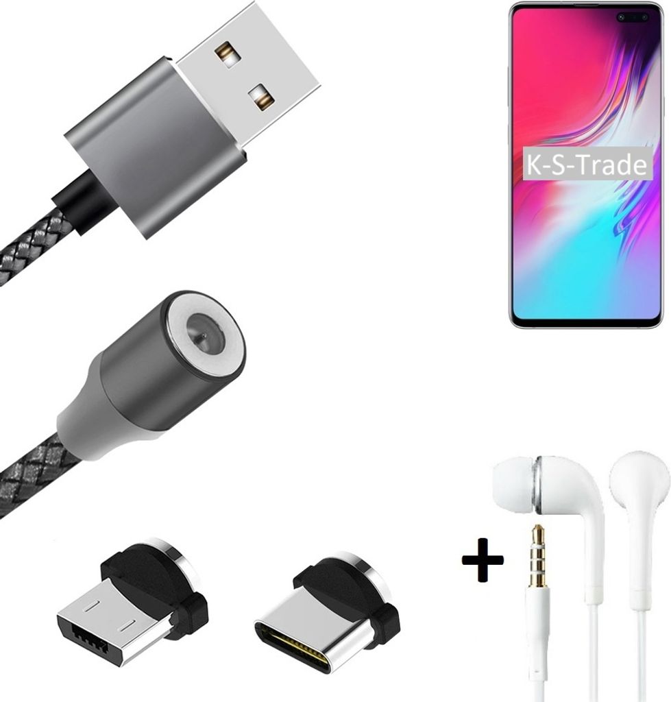 K-S-Trade Hochwertiges Magnet-Lade-kabel Sync-Kabel Daten-Kabel + Kopfhörer kompatibel mit Samsung Galaxy S10 mit USB-Typ-C-Anschluss und