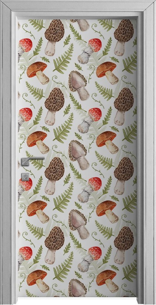 Tür Selbstklebende 90x210 cm Türfolie Türtapete Klebefolie - Champignons und Blätter Wald