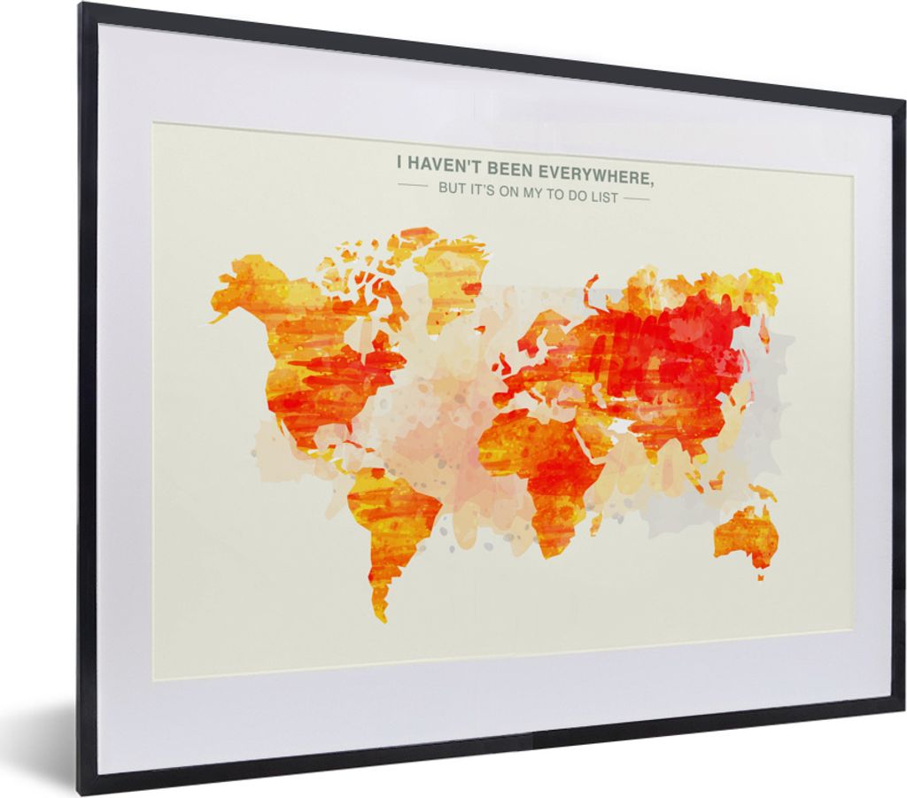 MuchoWow MuchoWow Gerahmtes Poster Weltkarte - Farbe - Sonnenuntergang 40x30 cm - Poster mit zchwarzem Bilderrahmen - Bilderrahmen - Poster im ...