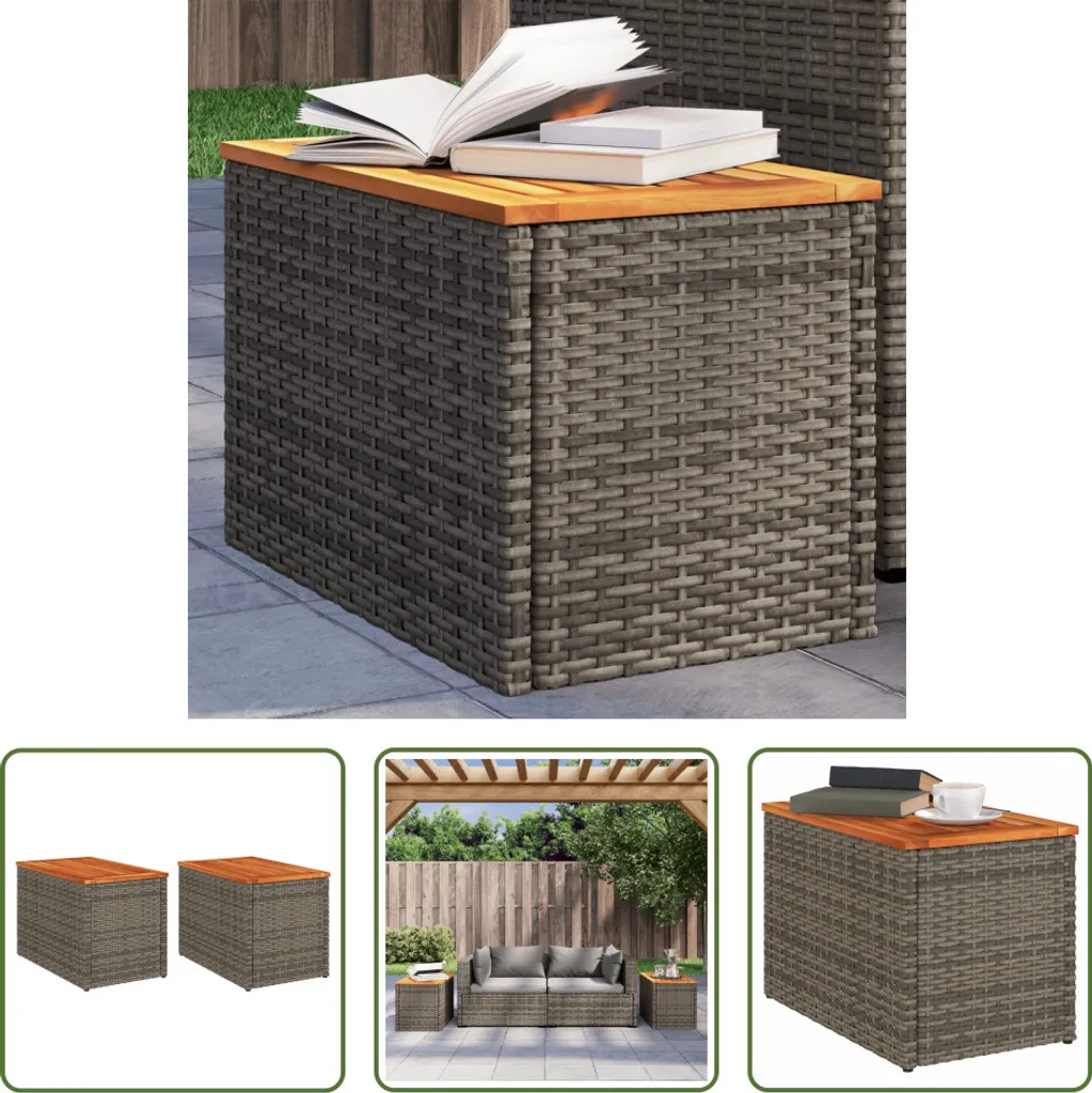 Tavolini da Giardino 2 pz Grigio in Poli Rattan e Legno - The Living Store - 1