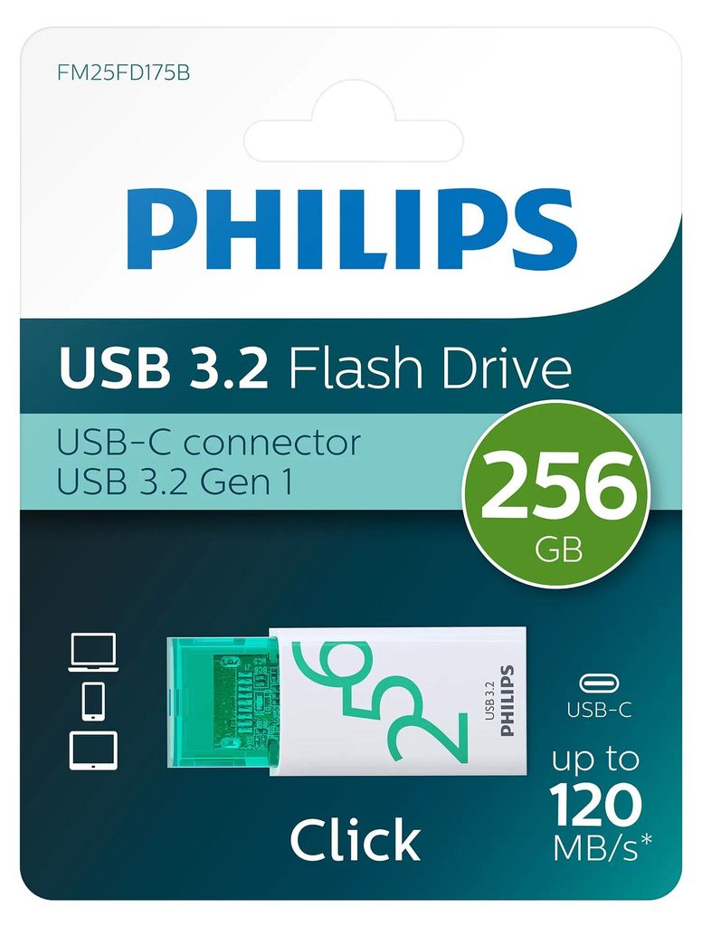 Philips USB 3.2 256GB Click Series Gen 1 USB-C, 256 GB, USB Obrázok produktu 