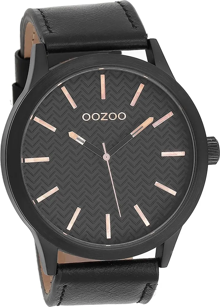 Montre Oozoo Noir Mat pour Homme en Cuir Véritable et Finition Mate