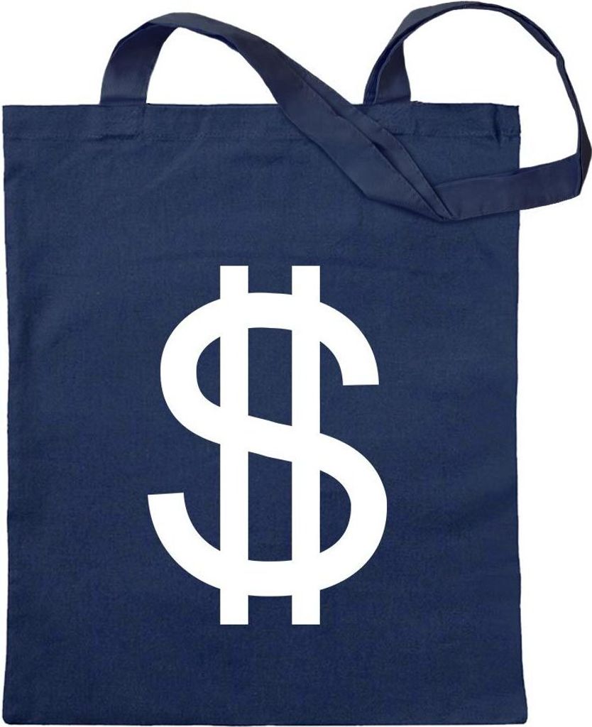 Kiwistar - Baumwolltasche - dunkelblau - Dollarzeichen - Dollar Zeichen - Tragetasche Stoffbeutel Umhängetasche langer Henkel