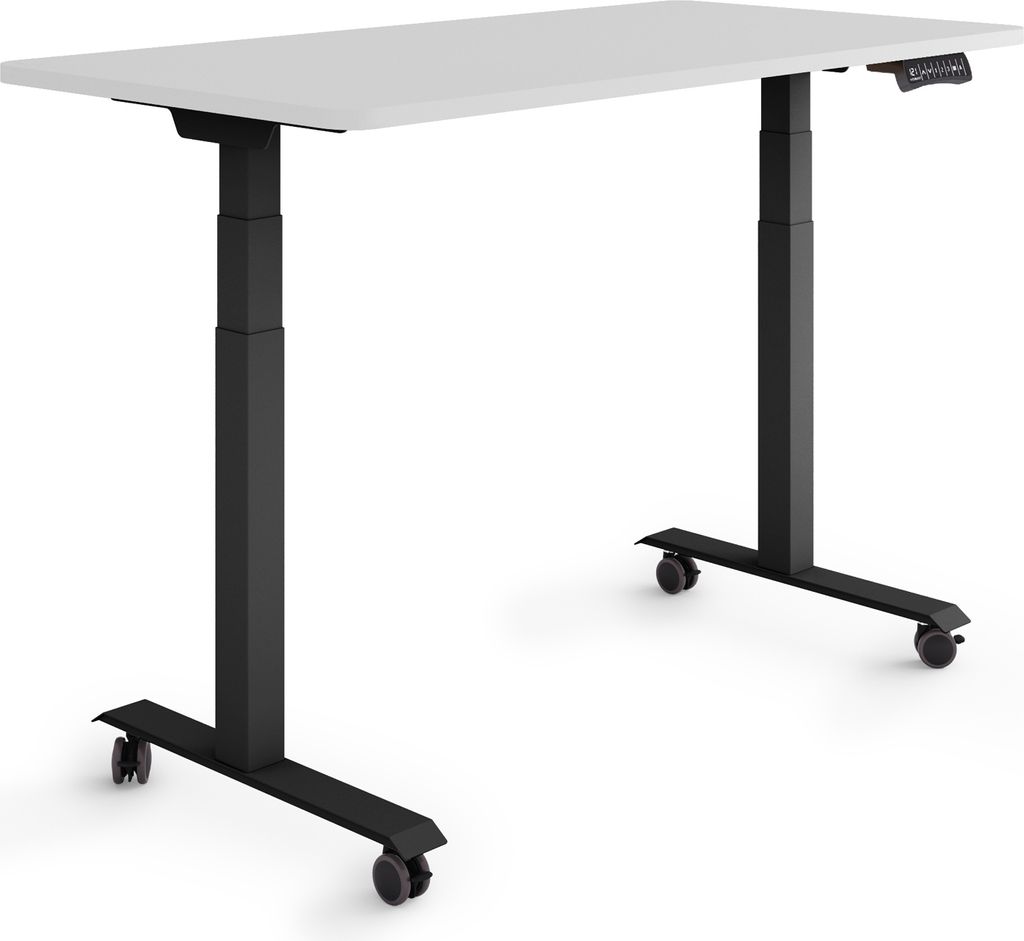 ESMART Germany EZX-132BG 120x60cm Hellgrau Ergonomischer Steh-Sitz-Schreibtisch auf Rollen Stufenlos elektrisch höhenverstellbar 65,5-130,5 cm 3 x...