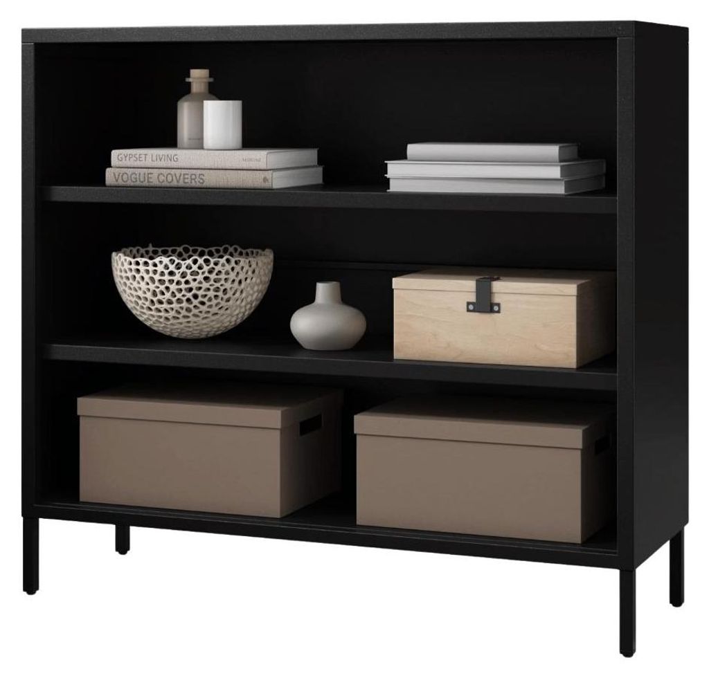 Metall Kommode offen LUCA 4 Ebenen Industrie-Design | Metallregal klein Standregal Stahl Büro Wohnzimmer Arbeitszimmer 90x100x35cm Schwarz