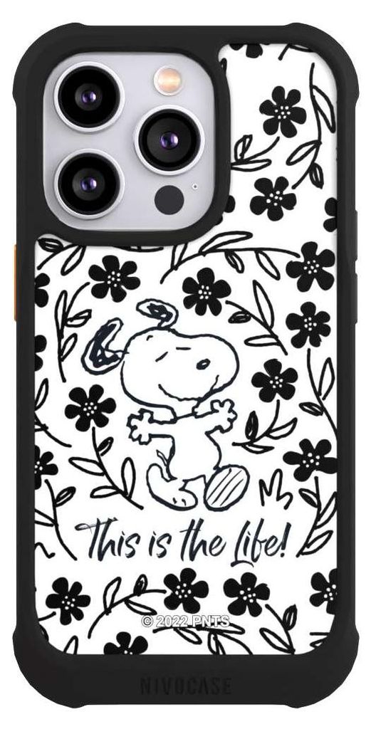 NIVOCASE Hülle für Apple iPhone 14 Pro Stoßfeste Handyhülle NIVOmax Case Schwarz Blumen Peanuts Snoopy