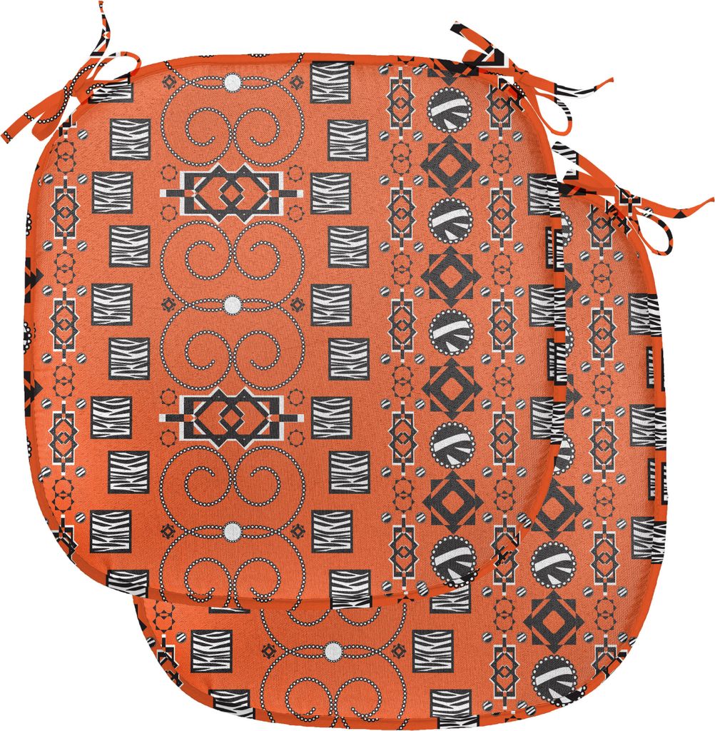 ABAKUHAUS afrikanisch Polster für Esszimmerstühle, Ornament, Dekoratives wasserfestes Kissen mit Riemen für Küchensitze, 40 cm x 40 cm-2er Pack...