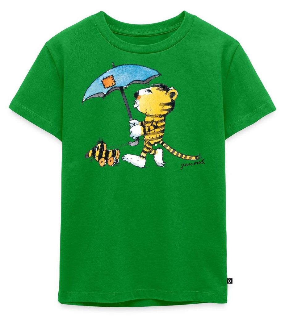 Spreadshirt Janosch Kleiner Tiger Tigerente Mit Schirm Kinder Premium T-Shirt, 98/104 (2 Jahre), Grün
