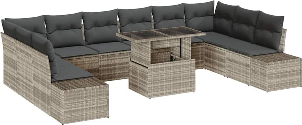 Möbel Garten-Sofa-Set - Outdoor-Lounge-Set - mit Kissen mit Speicher 11er Set,multifunktional& Moderne - Hellgrau - Gartengarnitur - Gartensofas C...