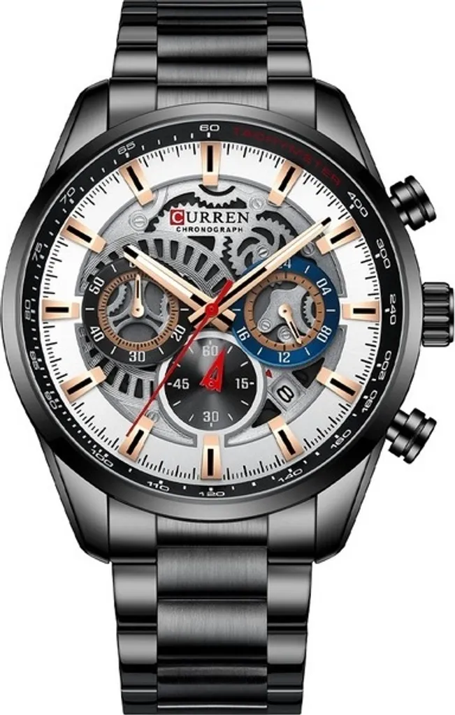Montre CURREN Kody Noire et Blanche avec Bracelet en Cuir Résistant