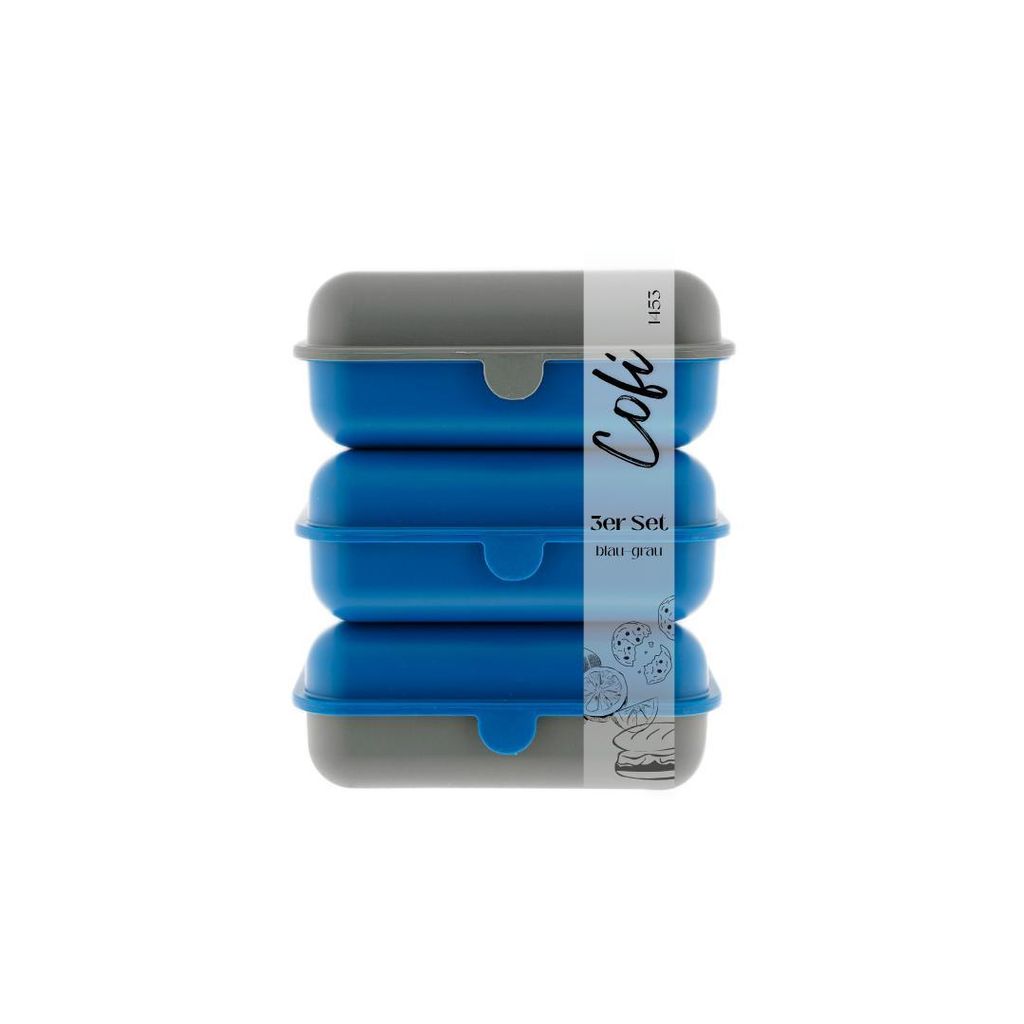 Cofi Brotdosen 3er-Set – Lunchbox / Frühstücksbox – BPA-frei, spülmaschinenfest, stapelbar, 1600 ml Blau-Grau