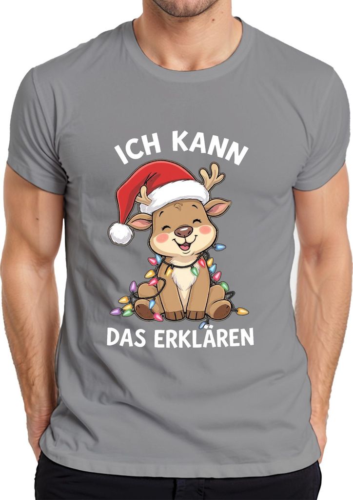Ich kann das erklären Rentier Weihnachten Lichter Niedlich Lustig Herren T-Shirt, Grau, L