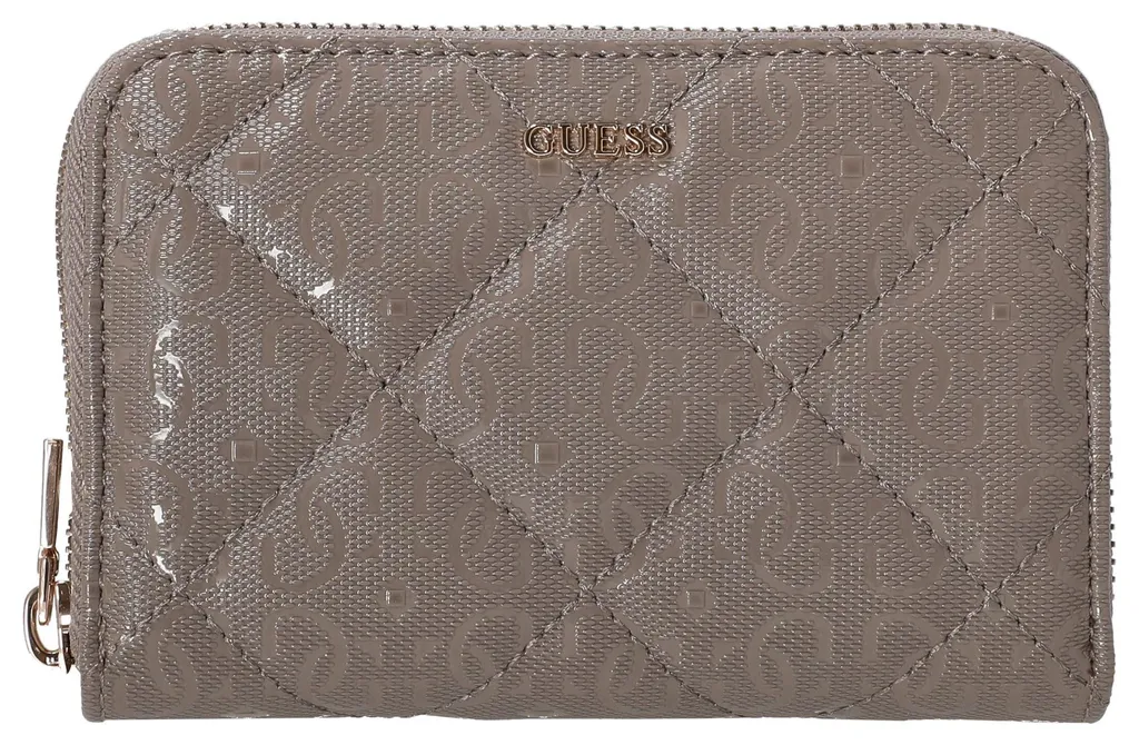 Rangez vos cartes en sécurité avec le portefeuille Guess Libby zippé taupe