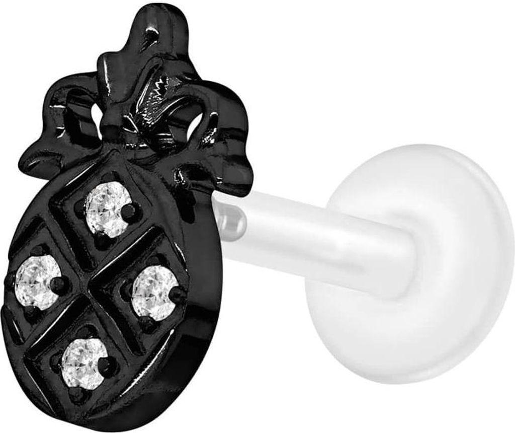 Ohrpiercing, Nasenpiercing PTFE Labret mit Innengewinde + Titan-Aufsatz KRISTALLANANAS Schwarz Stablänge: 9mm | Stabstärke: 1,2mm