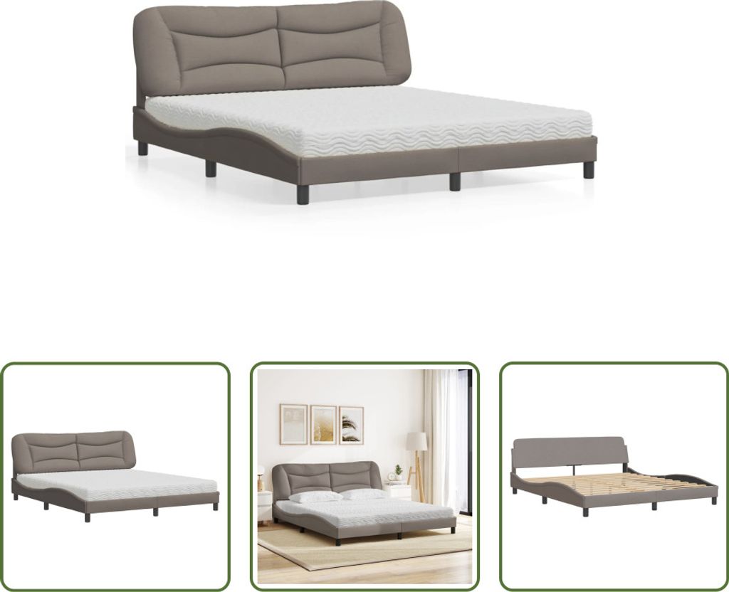 The Living Store Bett mit Matratze Taupe 180x200 cm Stoff