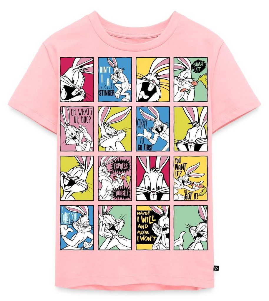 Spreadshirt Looney Tunes Bugs Bunny Kacheln Kinder Premium T-Shirt, 134/140 (8 Jahre), Rosa