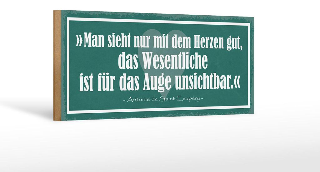 Holzschild Spruch 27x10cm man sieht nur mit Herzen gut Produktbild 