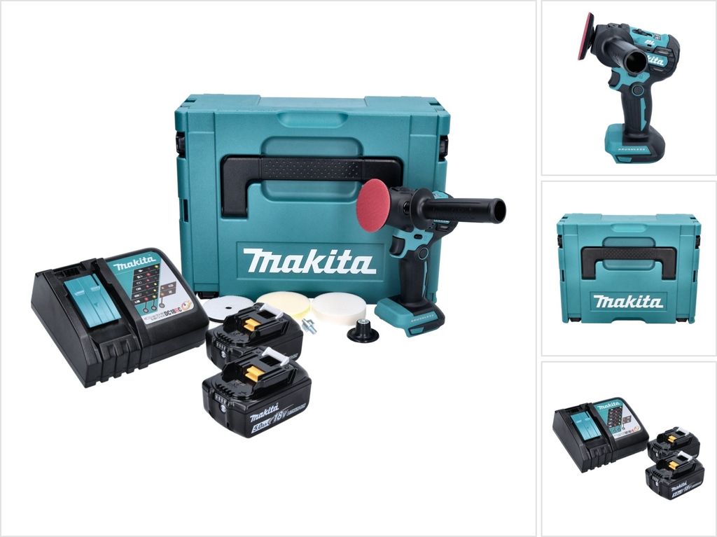 Makita DPV300RTJ bürstenloser Schleifer/Polierer de Lithium-Ionen LXT de 18 V mit 2 x de 5,0 Ah Akkus und Ladegerät in einer Makpac-Tasche geliefert
