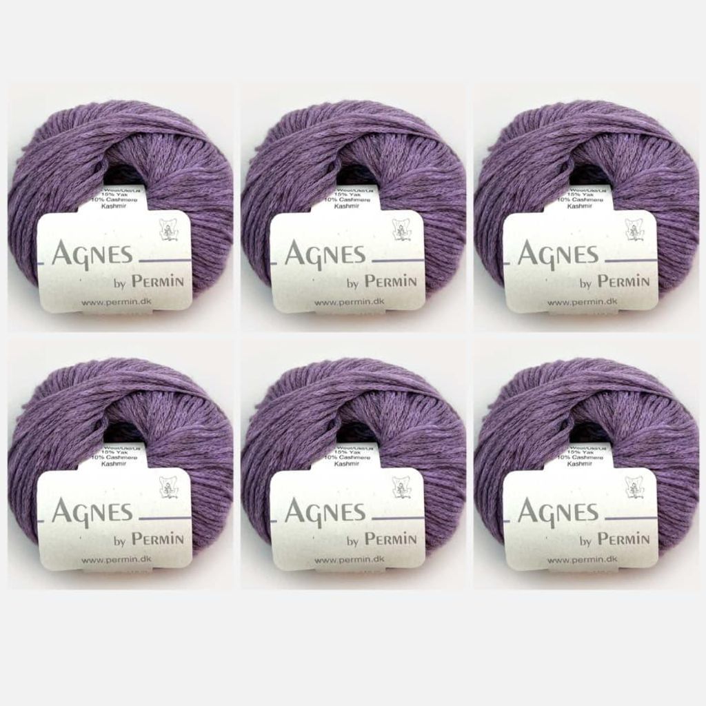 6x Agnes by Permin – Luxe-Kettengarn aus Yak, Kaschmir und Merino (25 g/110 m) (06 staubiges Violett)