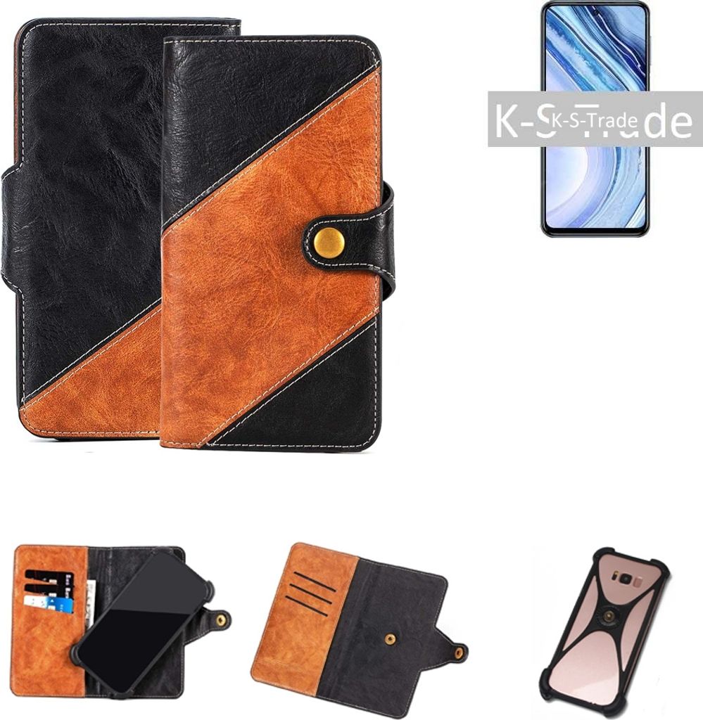 K-S-Trade Handyhülle Schutzhülle Bookstyle Case Wallet-Case kompatibel mit Medion E5008 Handy Cover Bumper Klapphülle schwarz hellbraun 1x