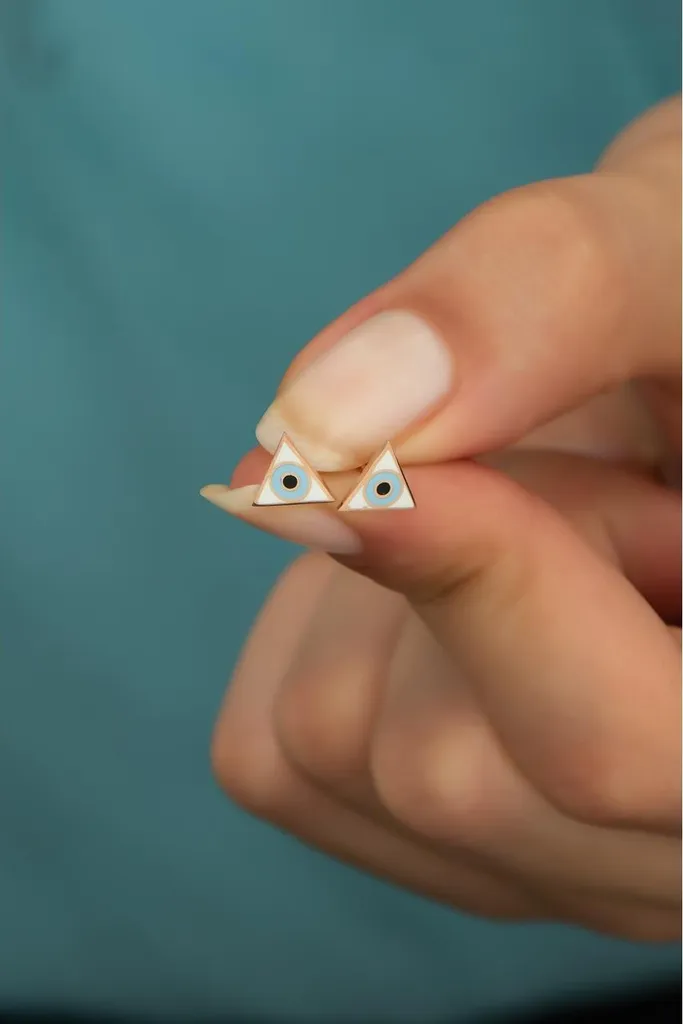 Boucles d'oreilles triangle émaillé en argent 925 doré rose pour femme