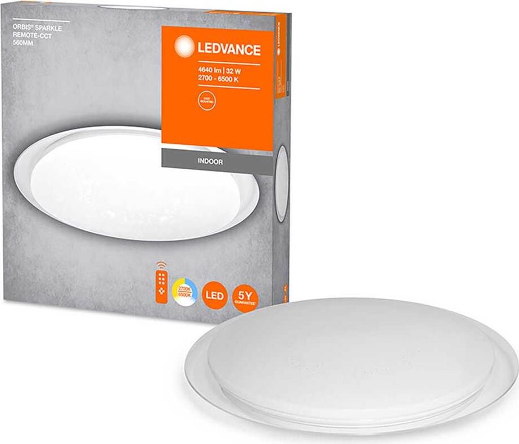LEDVANCE LED Deckenleuchte ORBIS Sparkle Remote-CCT 56cm 32W Dimmbar Tunable White, Kalt-zu-Warm-Farbwechsel 4058075633193
