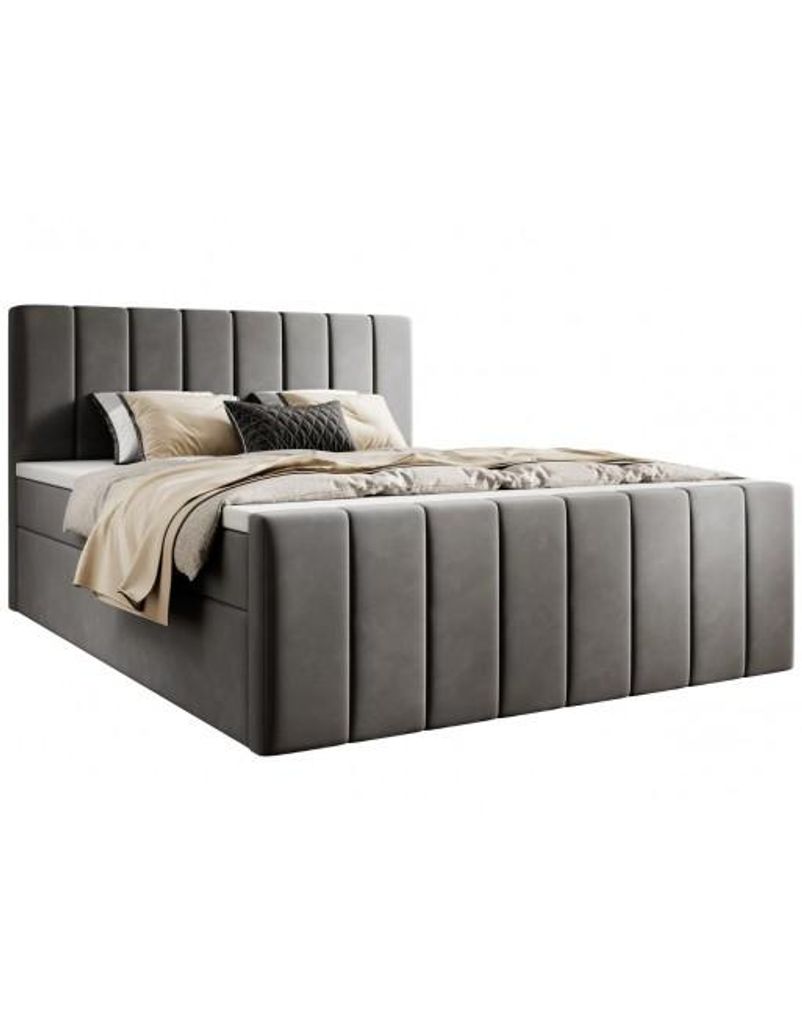KLICKMOEBEL Kontinentalbett 180x200 HEKORO 1 Platin – Boxspringbett mit Matratze, Topper & zwei Bettkästen - Komfortbett Magic Velvet