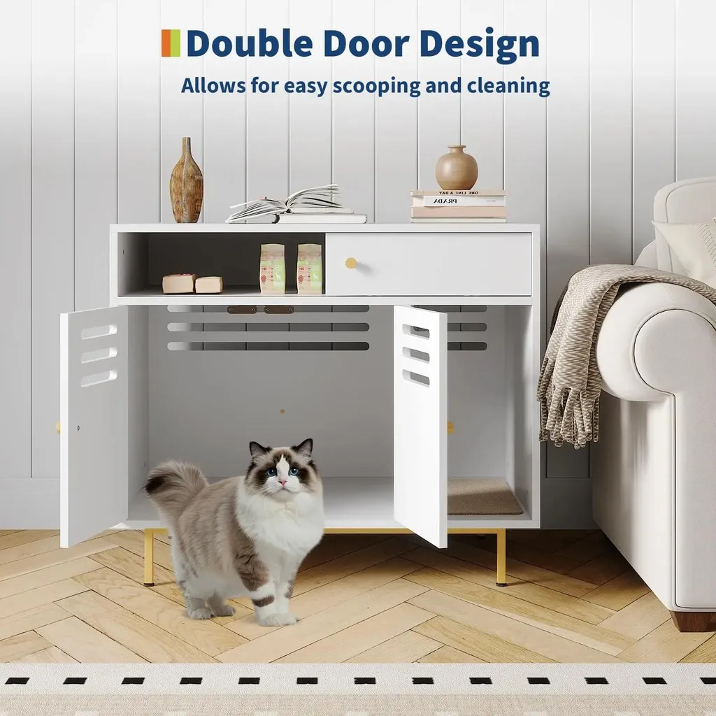 Table d'appoint pour chat avec compartiment litière caché coloris blanc - 4