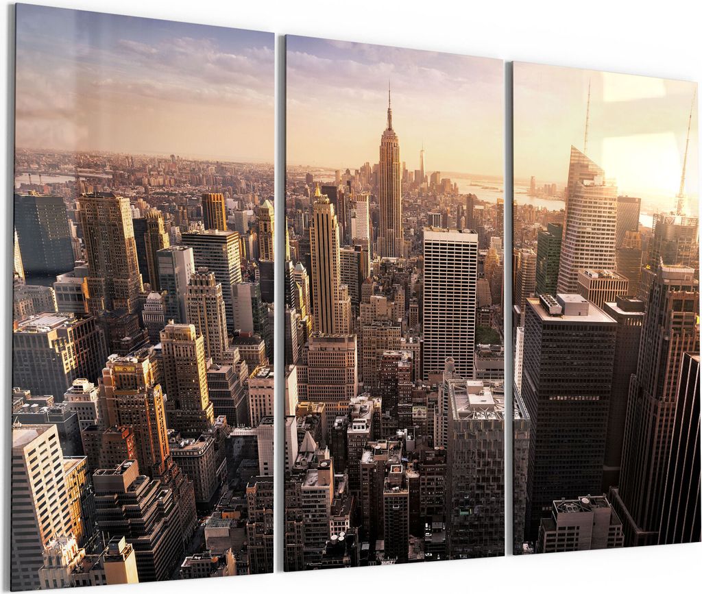 DEQORI Glasbild Echtglas 3x50x100 cm 'New York City Skyline' Wandbilder XXL groß