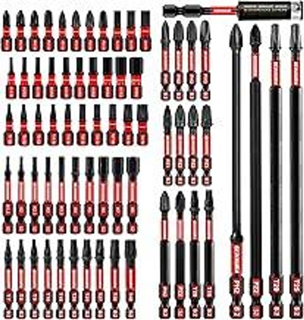 Geinxurn 68tlg. Schlagfester Schrauberbitsatz (PH-, TX-, PZ-, SL-, Hex-), 1/4 zoll Sechskantschaft S2 Legierter Stahl Bit Set mit 75mm Magnetische ...