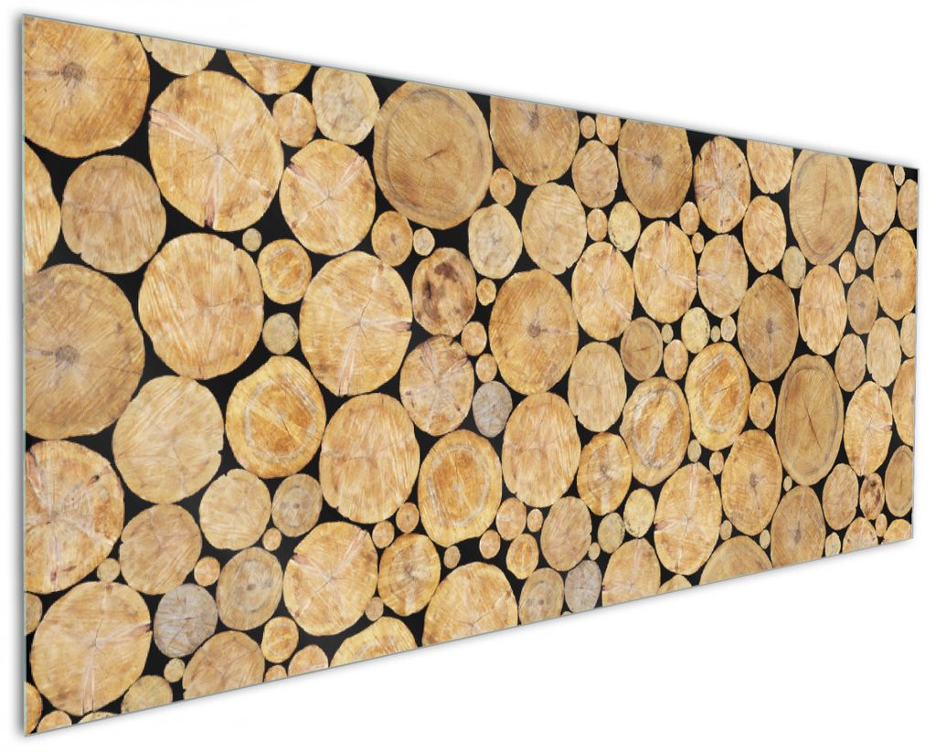 Wallario Küchenrückwand aus Glas, Größe: 125 x 50 cm, Motiv: Holzstapel rund | Spritzschutz | abwischbar | pflegeleicht | in