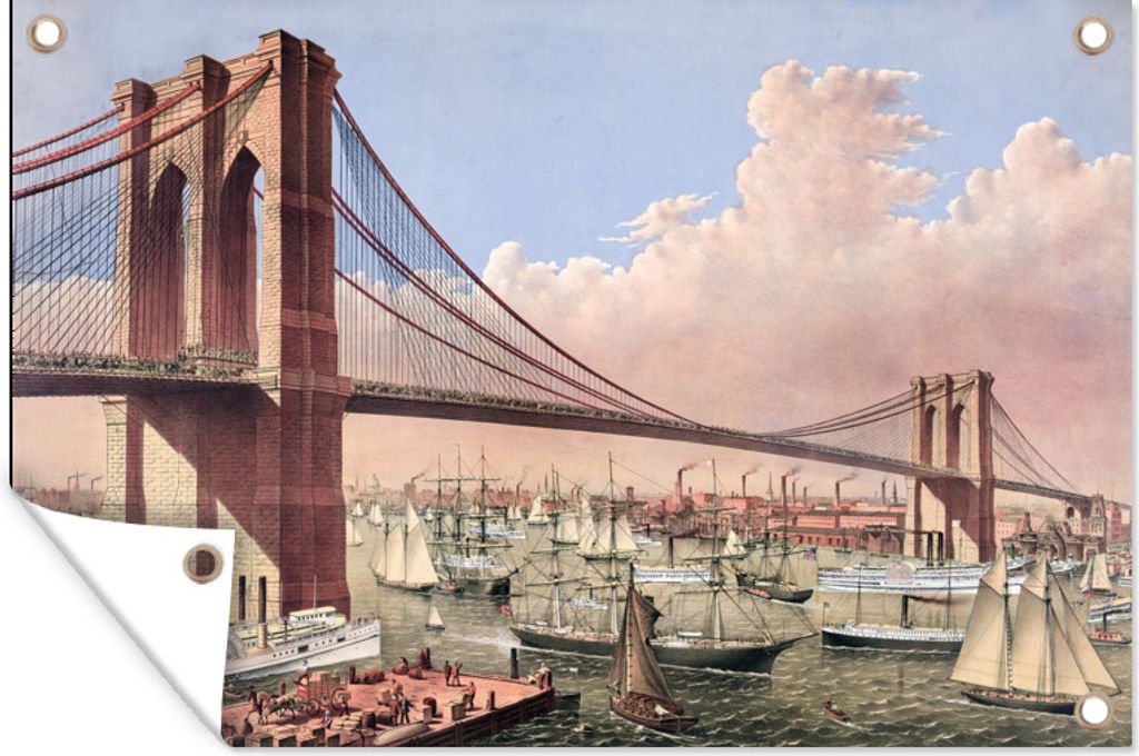 MuchoWow 90x60 cm Outdoor-Poster Gartendeko Sichtschutz Garten Poster für den Garten Eine detaillierte Abbildung der Brooklyn Bridge