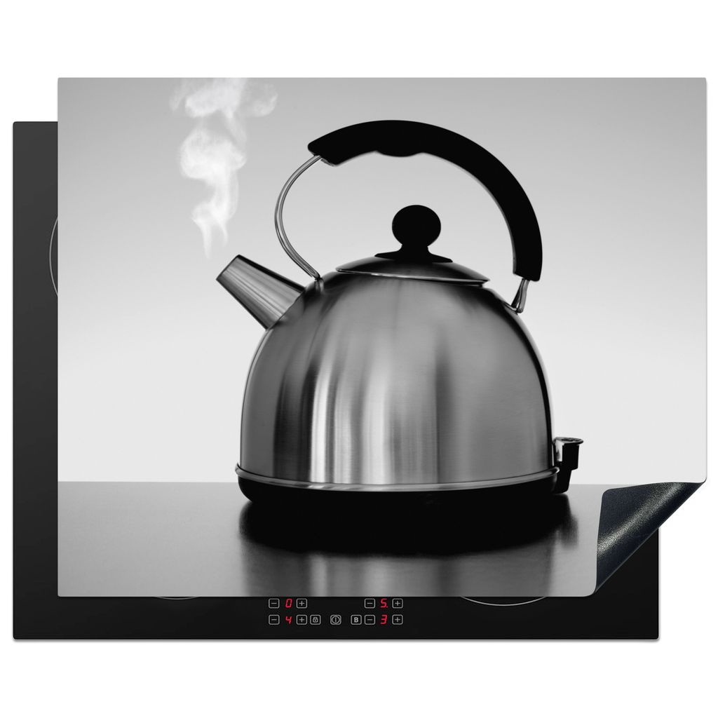 KitchenYeah Herdabdeckplatte Teekanne mit Dampf , 65x52cm, Küche Deko, Glaskeramikkochfeld Herdabdeckung, Abdeckplatte fùr Kochfeld