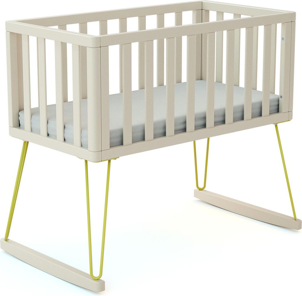 JURABABY - Schaukelwiege baby bett Holz ONLY Gelb 40 x 80 cm | 90 x 52 x 75 cm | MassivHolz | Babybett mit Matratze inklusive 40x80x5 cm | Abnehmba...