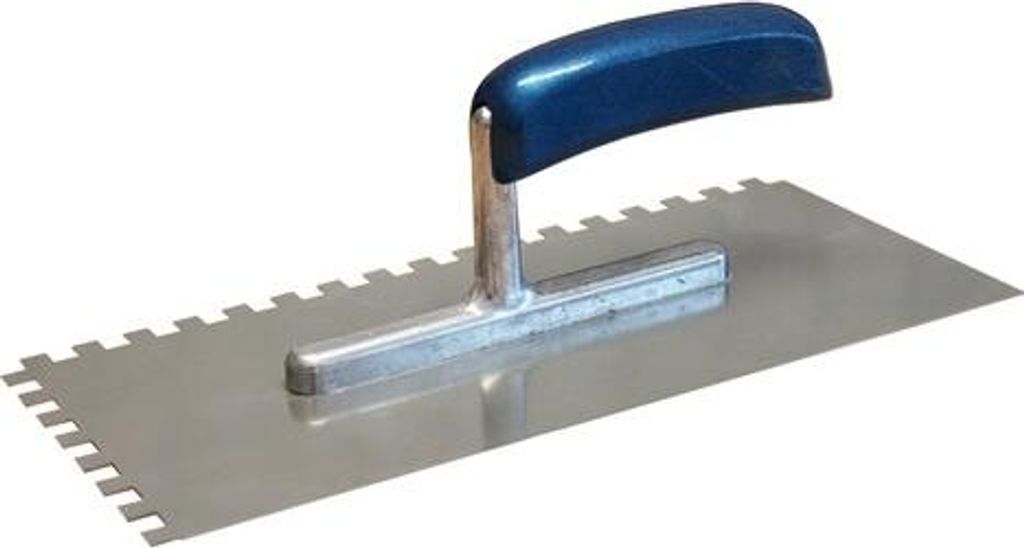 Glättekelle rostfr. gezahnt, 8 x 8 mm, Holzheft in blau