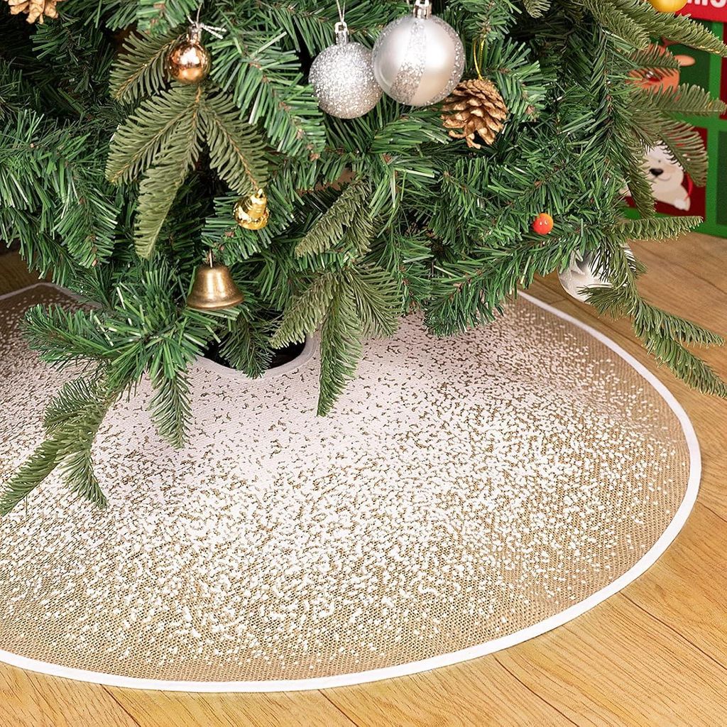 Kerstbaumdecke 76 cm mit weißen Glitzer-Schneeflocken und Punkten - kaki Weihnachtsbaumrock für die Feiertage - Weihnachtsbaumdekoration für Url...