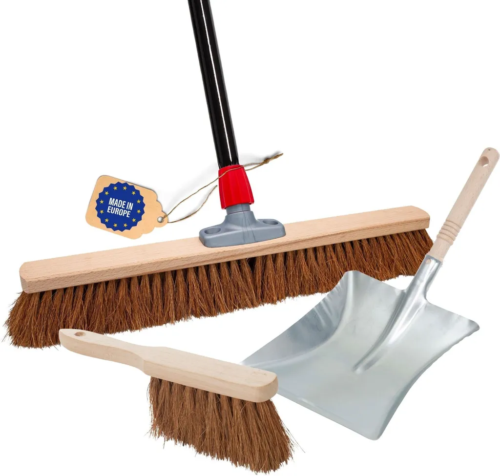 Scopa Novaliv 60 cm con manico Miscela di peli di cocco incl. set per spazzare zincato composto da paletta e spazzola a mano scopa a setole naturali Ideale come scopa da officina scopa da corridoio scopa da casa scopa con manico - 4
