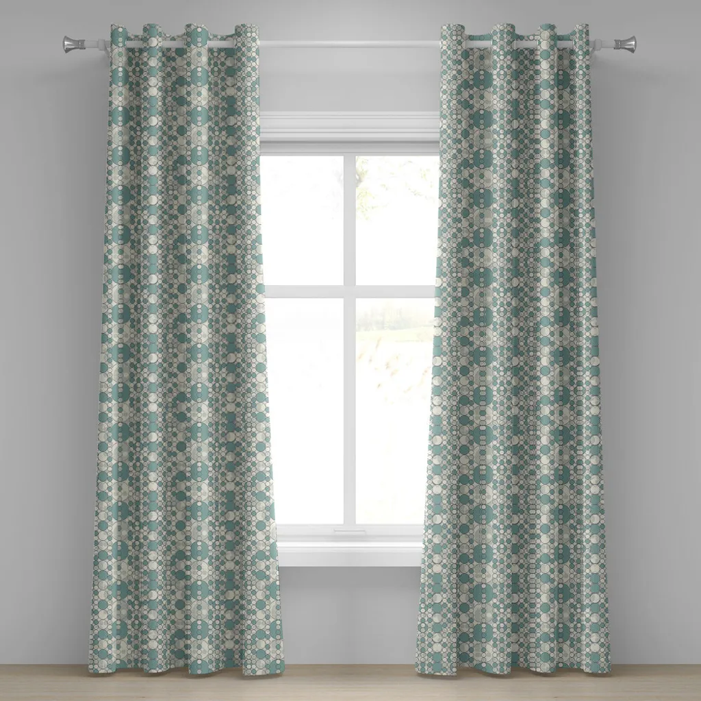 ABAKUHAUS Tenda con occhielli geometrica, grandi cerchi piccoli motivo a griglia in tonalità pallida in grafica moderna astratta, tende decorative a 2 pannelli per finestre, 280 cm x 245 cm, beige pallido verde acqua