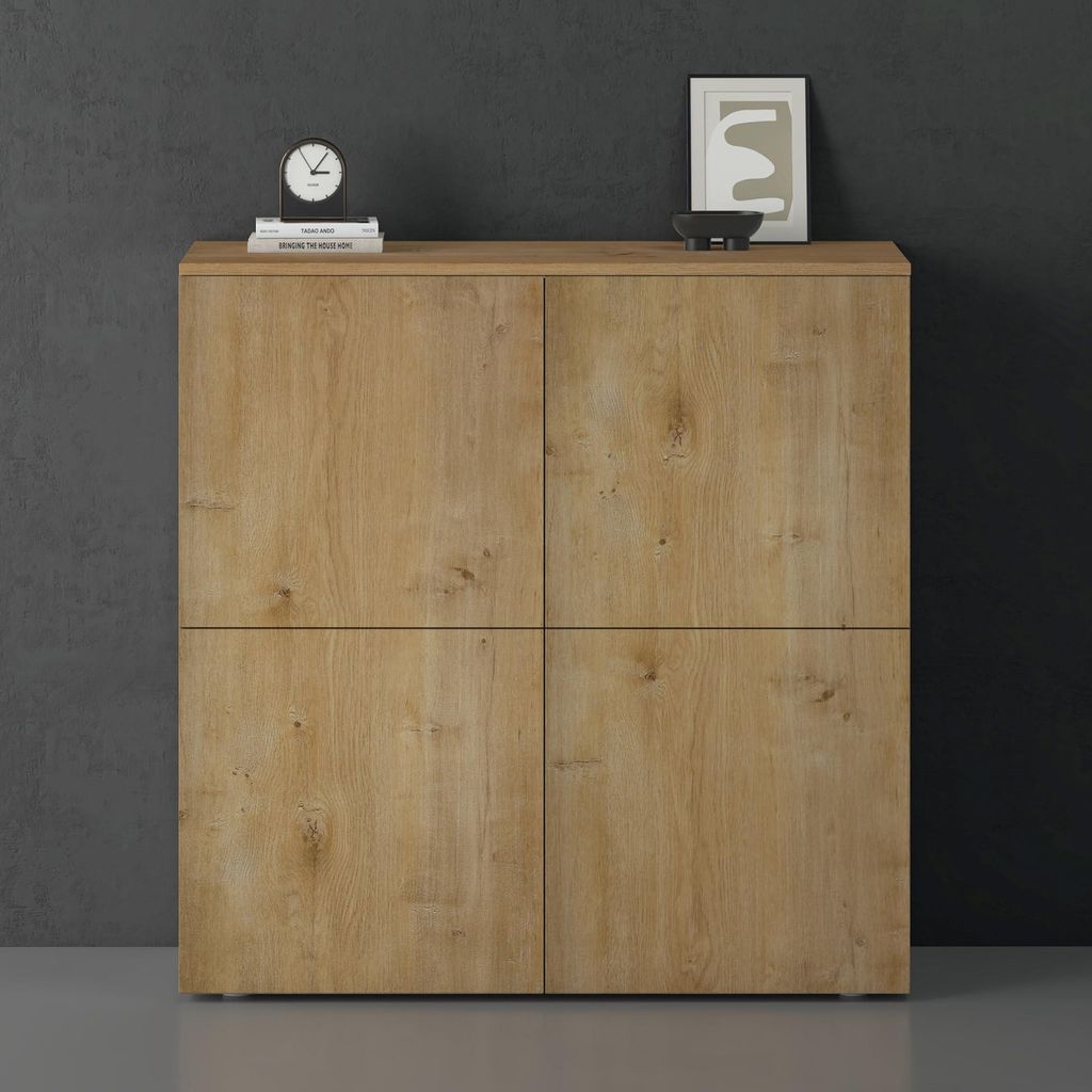 doporro Buffet Commode 100cm Meuble de Rangement Chêne Image du produit 