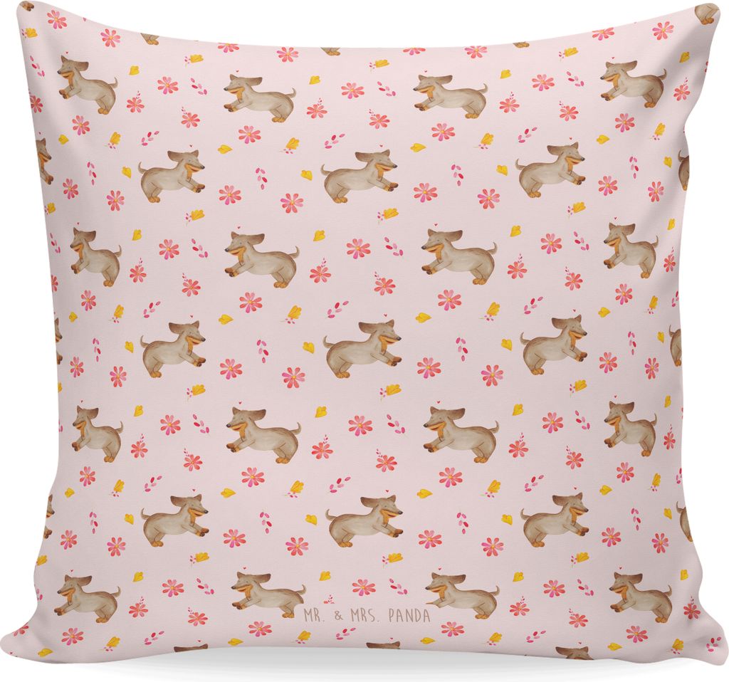 Mr. & Mrs. Panda Kissen 40x40 Hund Dackel - Rosa - Geschenk, Couchkissen, Herz, Hunde, kuschelkissen, Deko, Braun, Polster, zier
