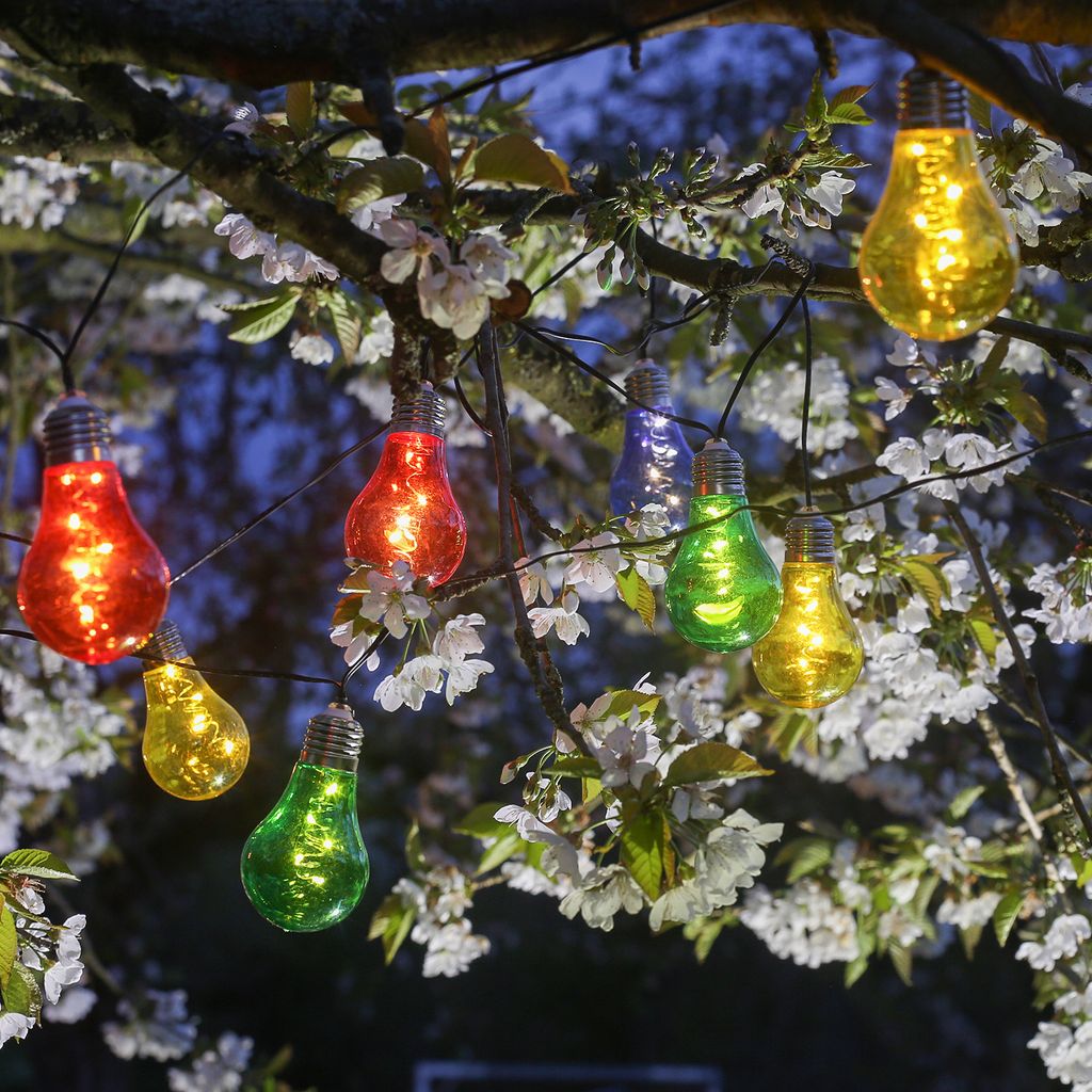 LED Solar Lichterkette mit 10 bunten Glühbirnen mit Drahtlichterkette - Dauer u. Blink - L: 4,5m